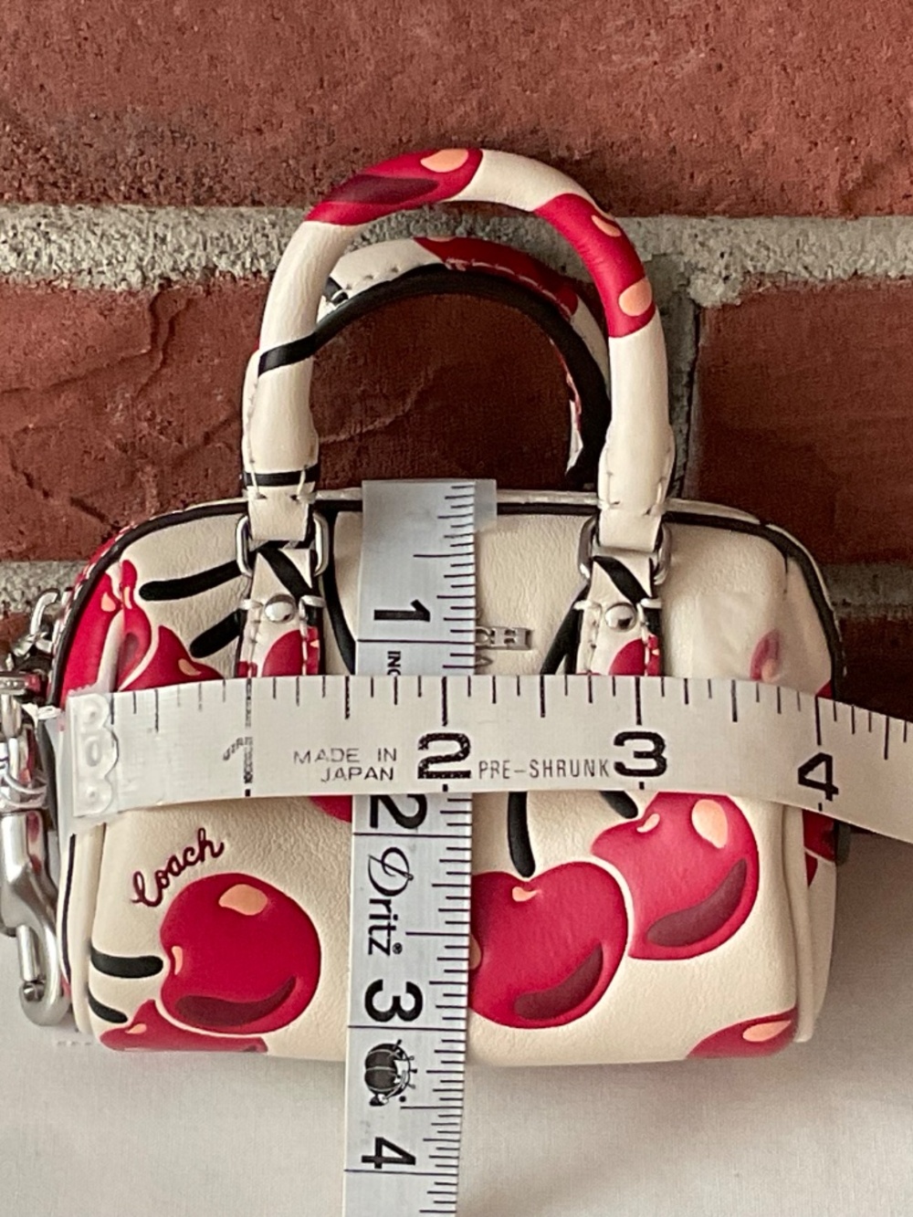 Coach Rowan Mini Bag Charm Cherry Print Leather Silver Hardware Multi NWT - Picture 8 of 16